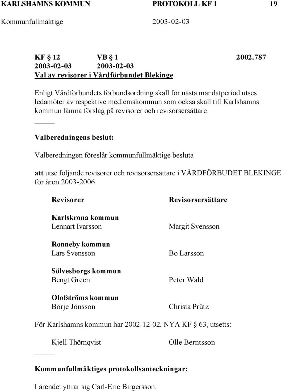 Karlshamns kommun lämna förslag på revisorer och revisorsersättare.
