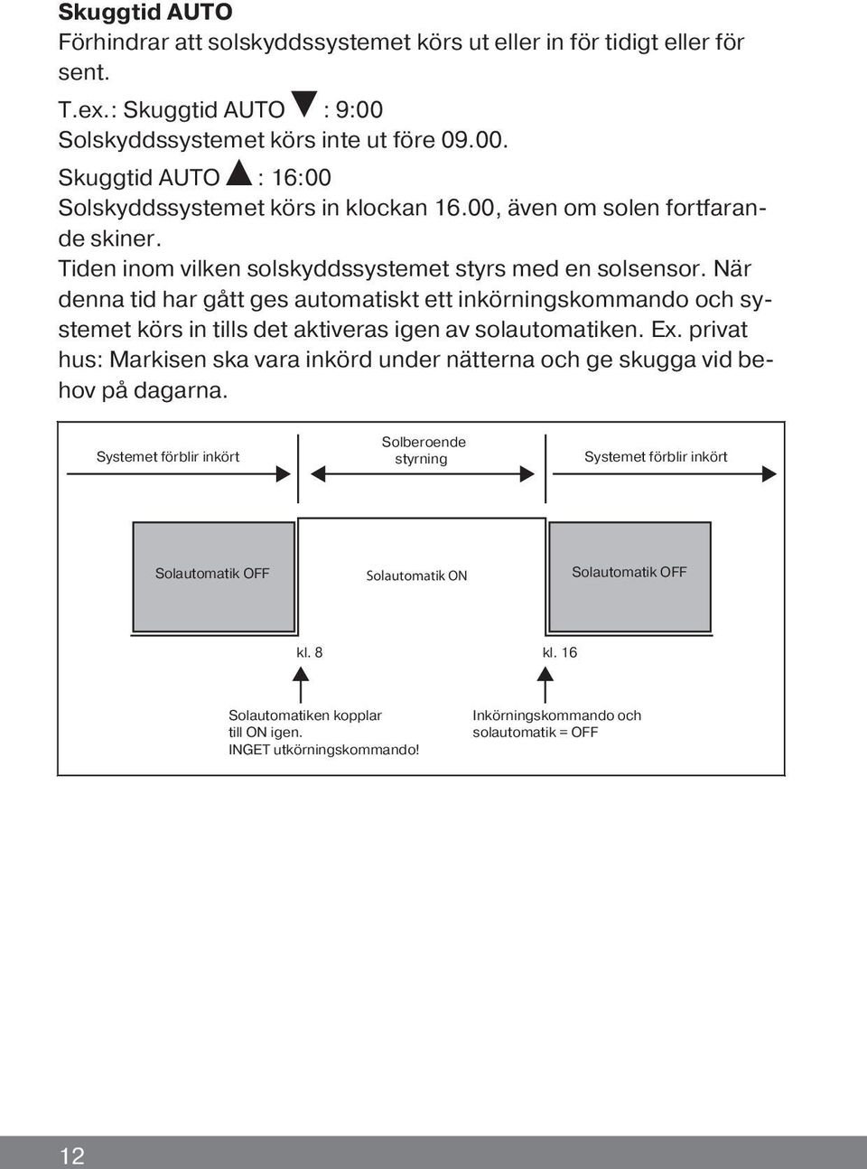 När denna tid har gått ges automatiskt ett inkörningskommando och systemet körs in tills det aktiveras igen av solautomatiken. Ex.