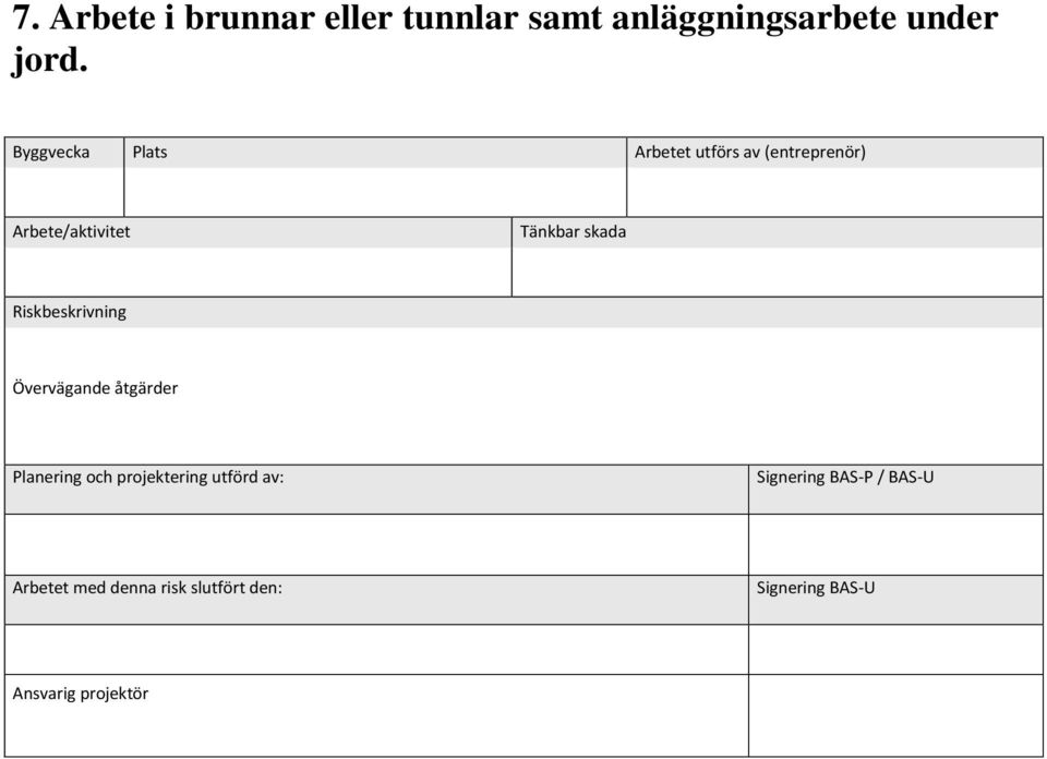 Riskbeskrivning Övervägande åtgärder Planering och projektering utförd av: