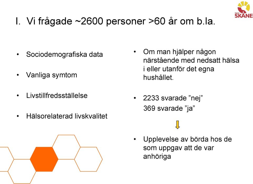 nedsatt hälsa i eller utanför det egna hushållet.