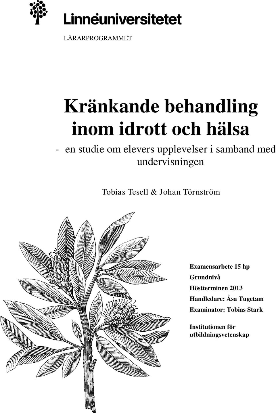 Johan Törnström Examensarbete 15 hp Grundnivå Höstterminen 2013