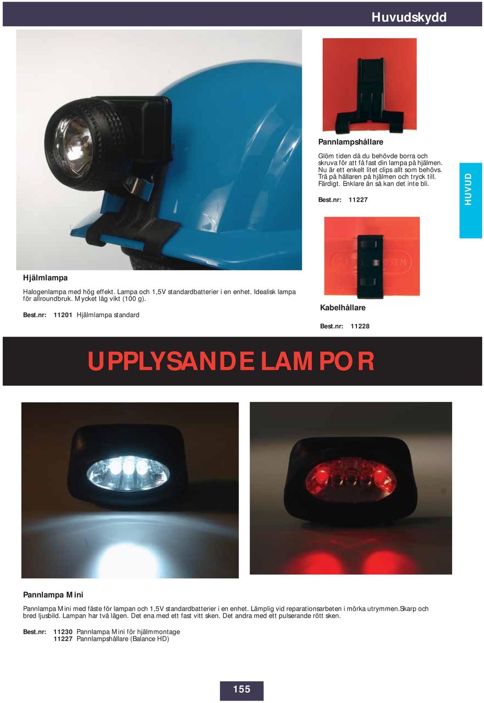 11201 Hjälmlampa standard Kabelhållare 11228 UPPLYSANDE LAMPOR Pannlampa Mini Pannlampa Mini med fäste för lampan och 1,5V standardbatterier i en enhet.