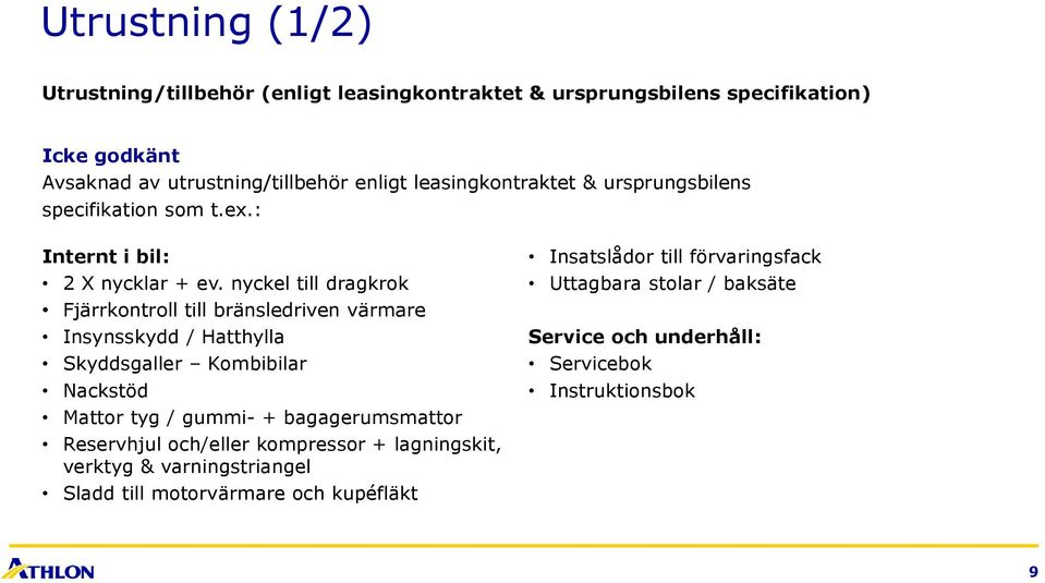 nyckel till dragkrok Fjärrkontroll till bränsledriven värmare Insynsskydd / Hatthylla Skyddsgaller Kombibilar Nackstöd Mattor tyg / gummi- +