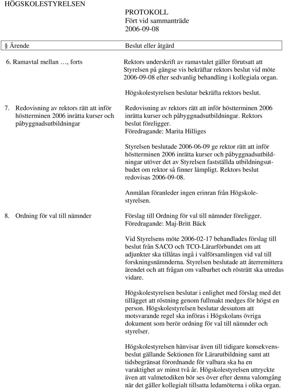 Redovisning av rektors rätt att inför Redovisning av rektors rätt att inför höstterminen 2006 höstterminen 2006 inrätta kurser och inrätta kurser och påbyggnadsutbildningar.