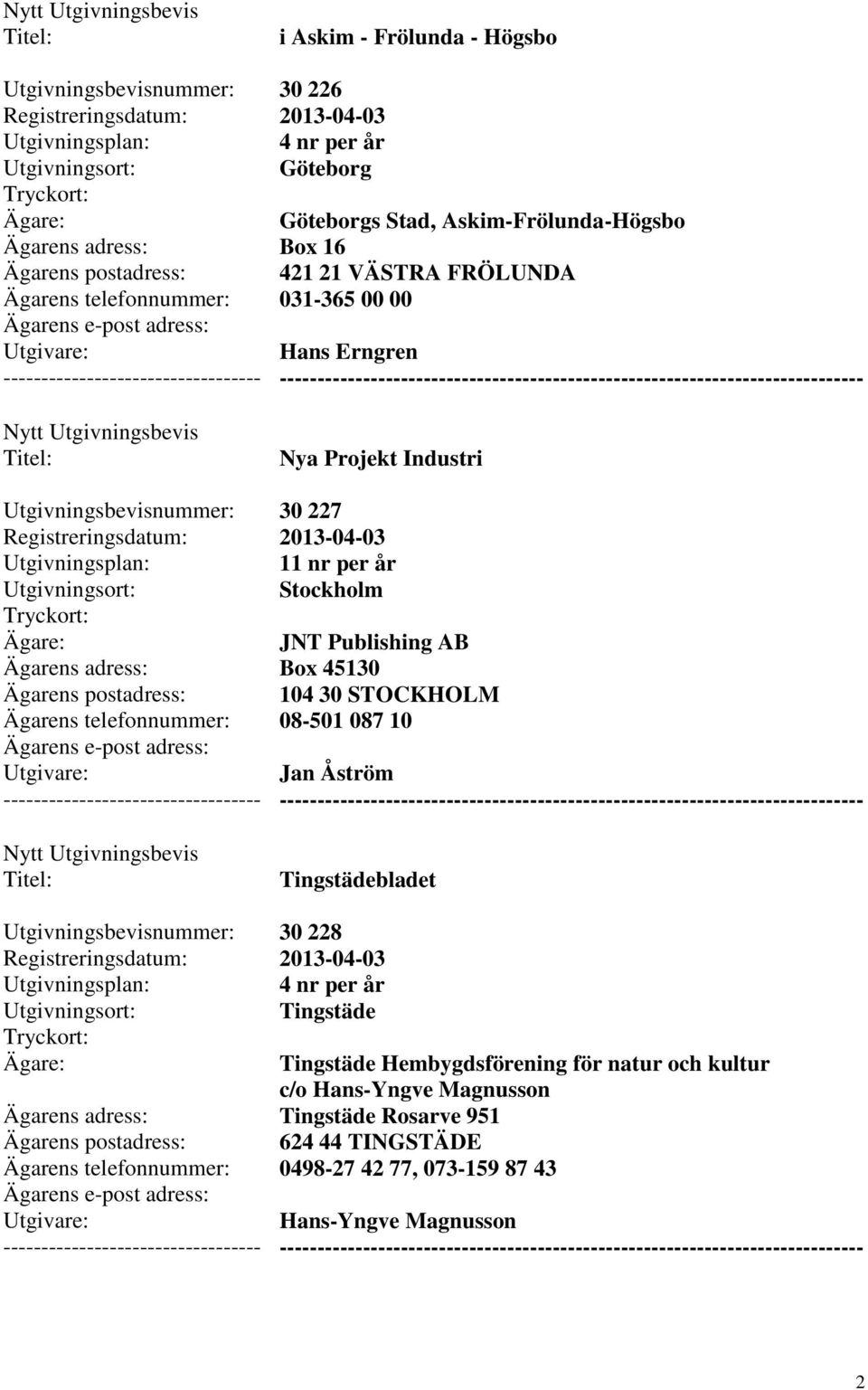 STOCKHOLM 08-501 087 10 Jan Åström --------- Tingstädebladet 30 228 Tingstäde Tingstäde Hembygdsförening för natur och