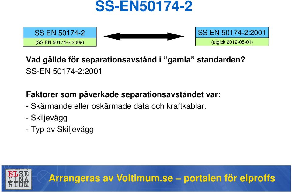 SS-EN 50174-2:2001 Faktorer som påverkade separationsavståndet var: -