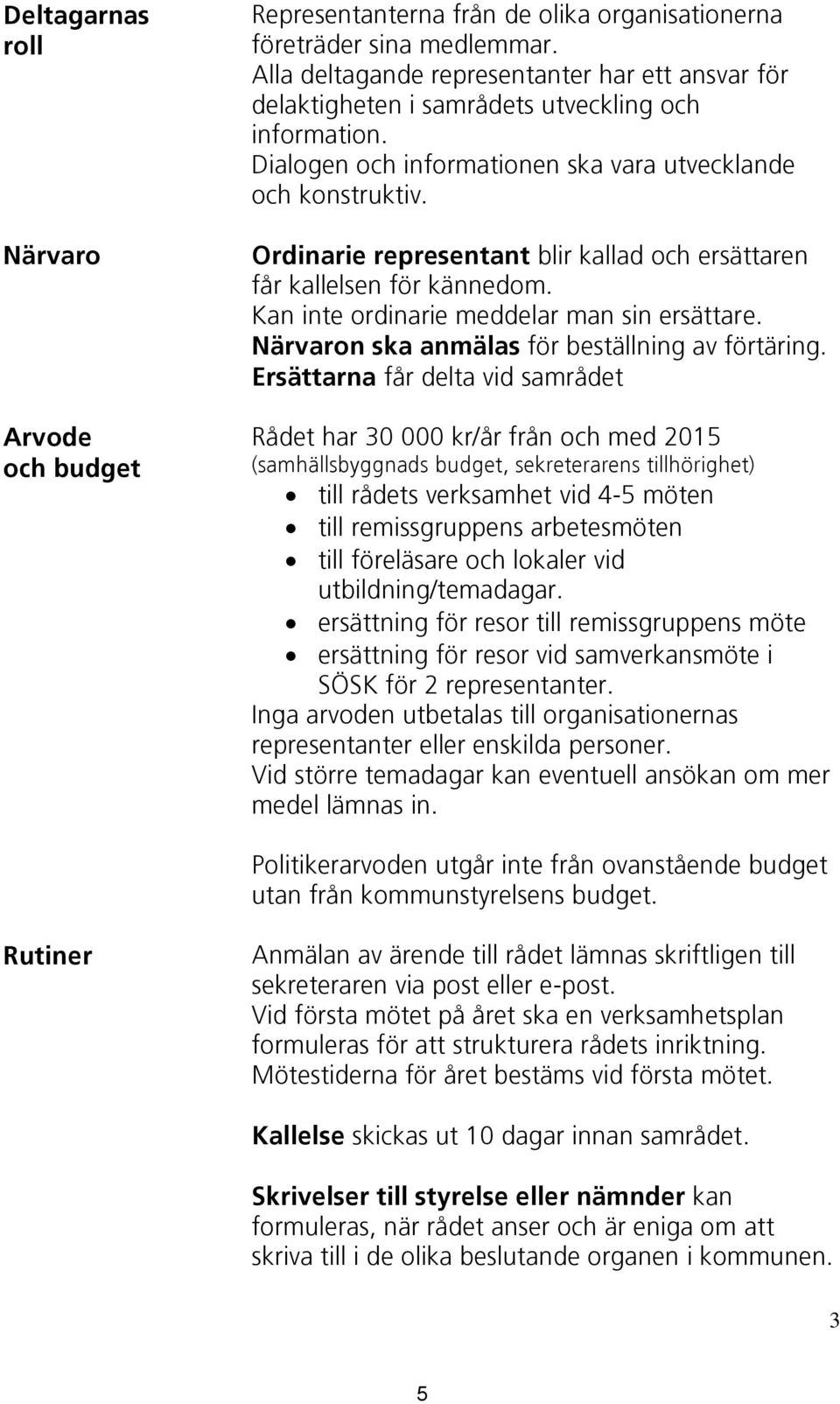 Ordinarie representant blir kallad och ersättaren får kallelsen för kännedom. Kan inte ordinarie meddelar man sin ersättare. Närvaron ska anmälas för beställning av förtäring.