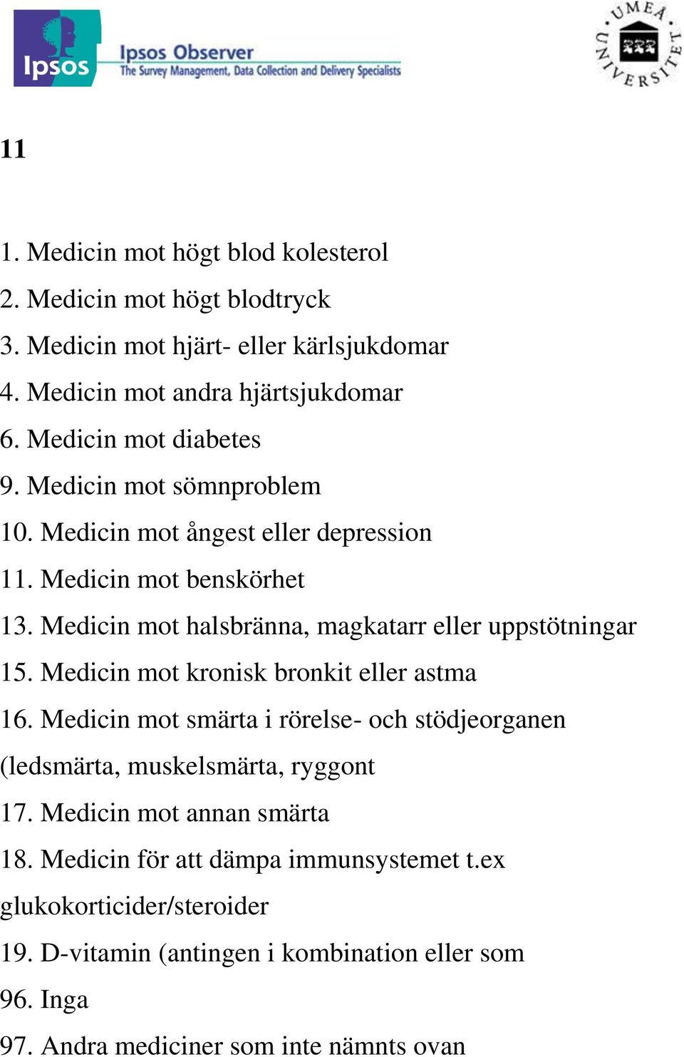 Medicin mot halsbränna, magkatarr eller uppstötningar 15. Medicin mot kronisk bronkit eller astma 16.