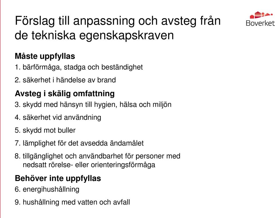 skydd med hänsyn till hygien, hälsa och miljön 4. säkerhet vid användning 5. skydd mot buller 7.