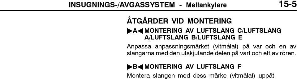 (vitmålat) på var och en av slangarna med den utskjutande delen på vart och ett