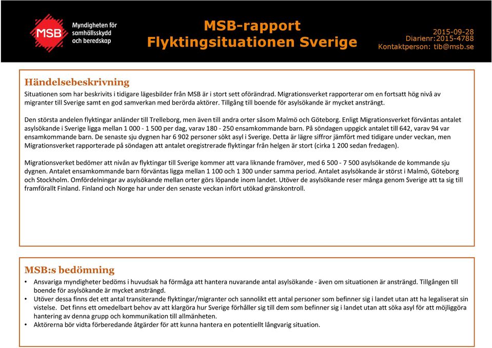 Den största andelen flyktingar anländer till Trelleborg, men även till andra orter såsom Malmö och Göteborg.