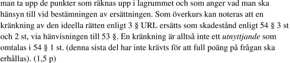 Som överkurs kan noteras att en kränkning av den ideella rätten enligt 3 URL ersätts som skadestånd