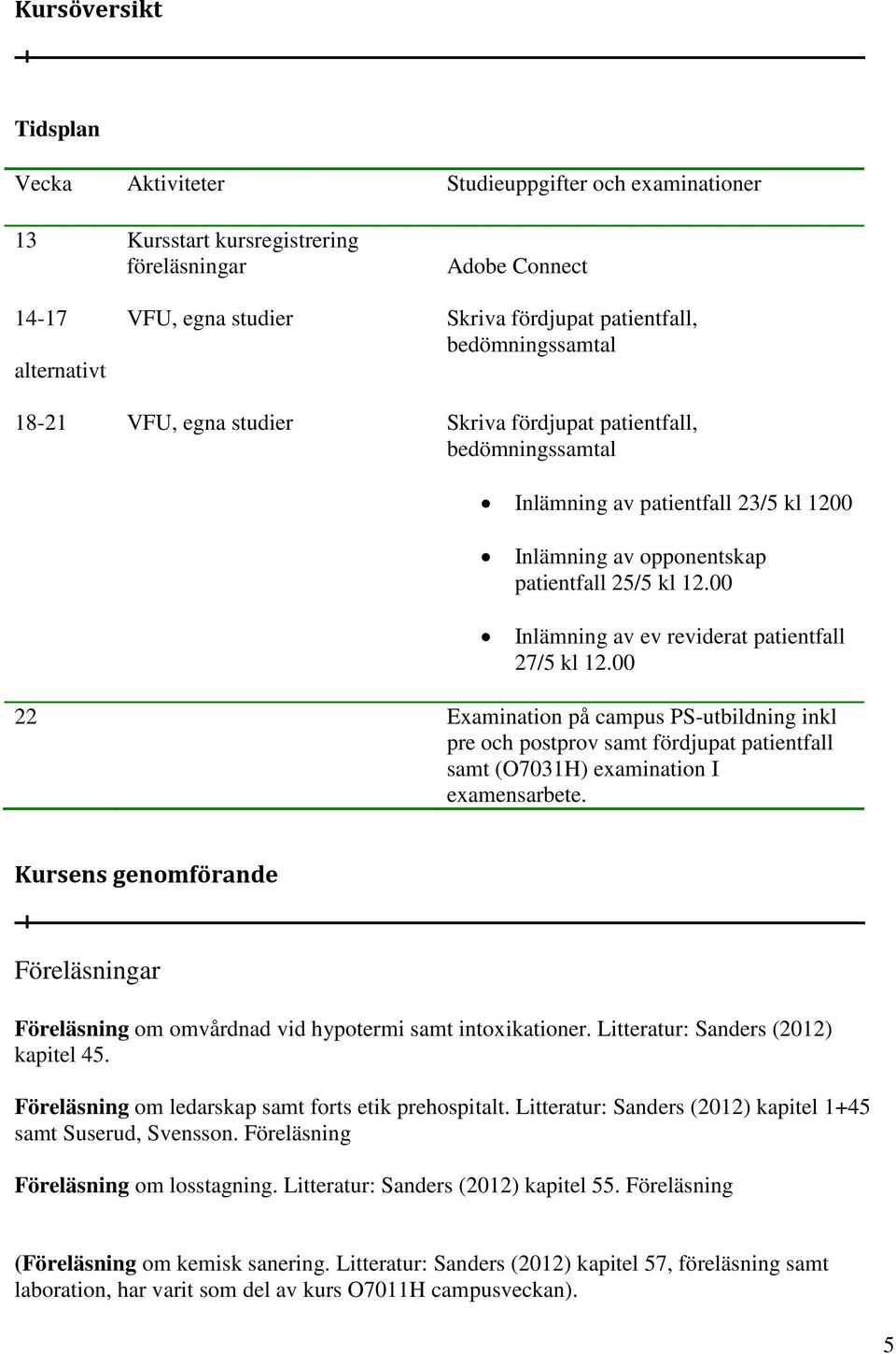 00 Inlämning av ev reviderat patientfall 27/5 kl 12.00 22 Examination på campus PS-utbildning inkl pre och postprov samt fördjupat patientfall samt (O7031H) examination I examensarbete.