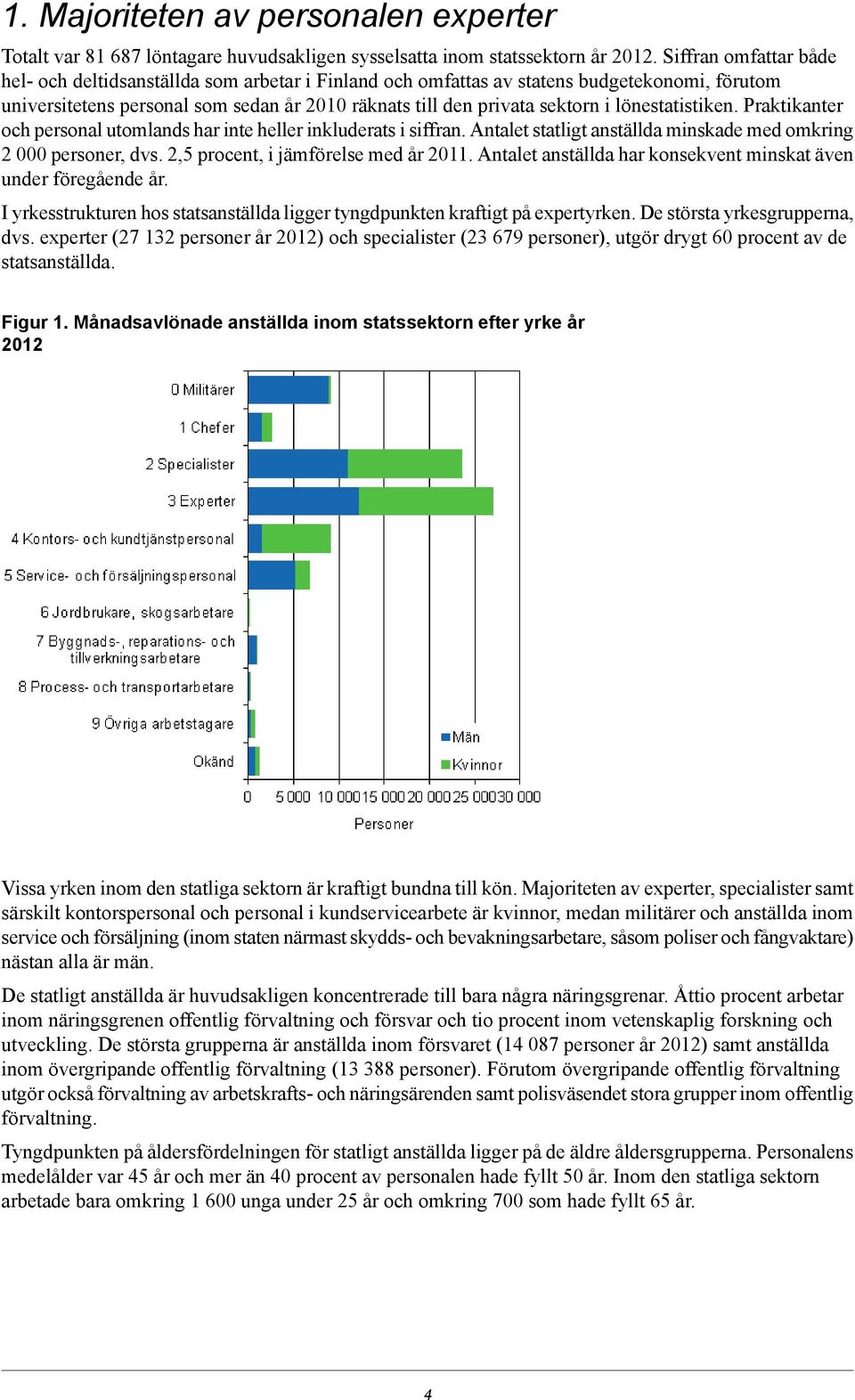 lönestatistiken. Praktikanter och personal utomlands har inte heller inkluderats i siffran. Antalet statligt anställda minskade med omkring 2 000 personer, dvs. 2,5 procent, i jämförelse med år 2011.