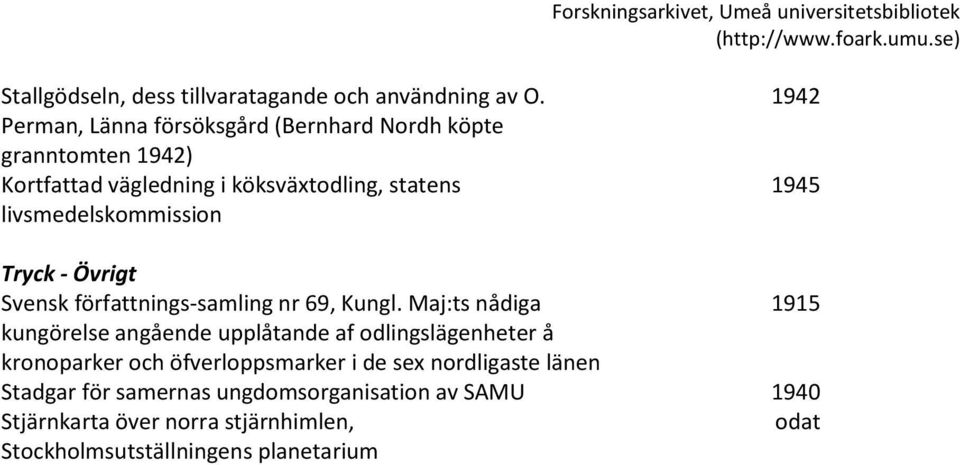 livsmedelskommission 1942 1945 Tryck - Övrigt Svensk författnings-samling nr 69, Kungl.