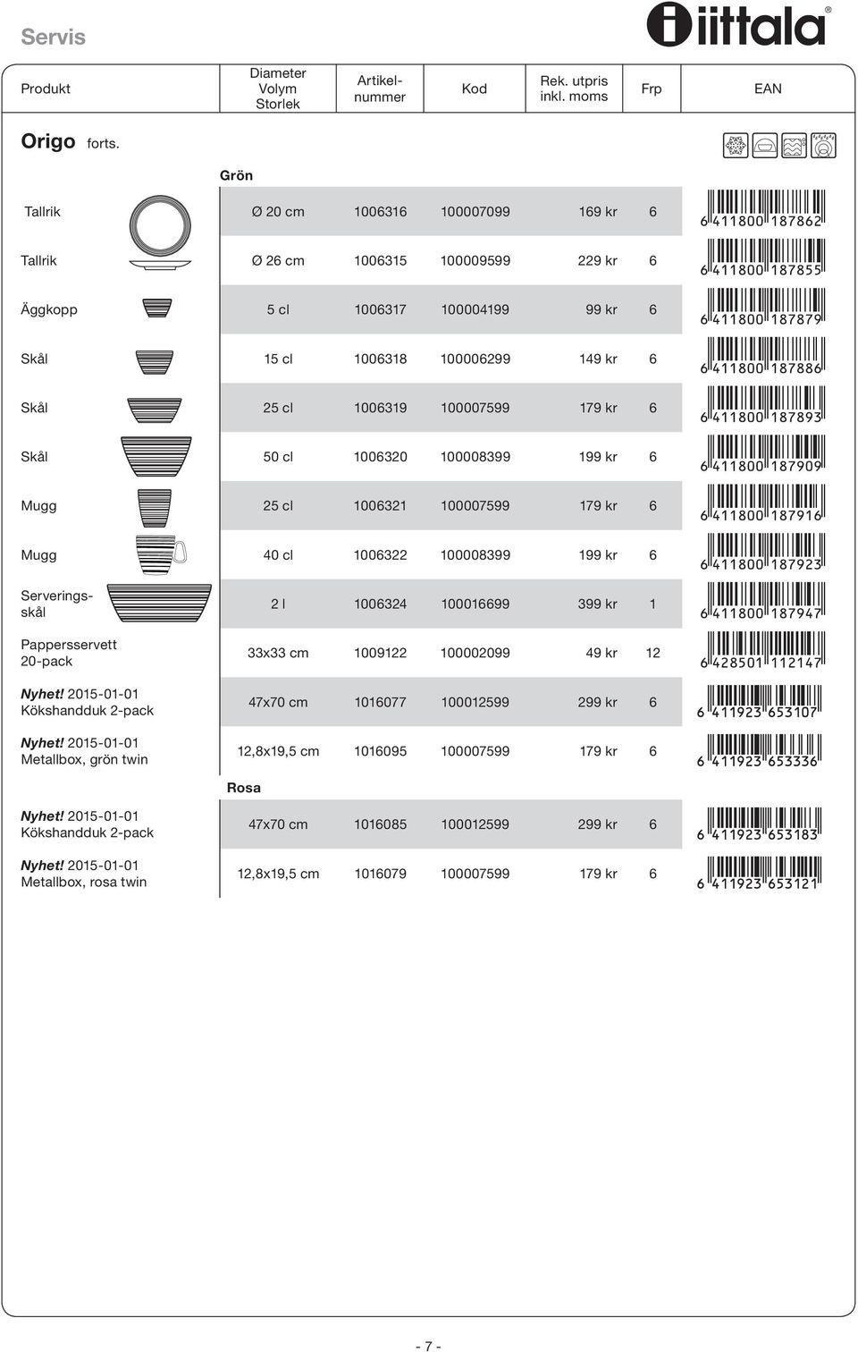 100006299 149 kr 6 W(4bbi00-BIHIIG( Skål 25 cl 1006319 100007599 179 kr 6 W(4bbi00-BIHIJD( Skål 50 cl 1006320 100008399 199 kr 6 W(4bbi00-BIHJAJ( Mugg 25 cl 1006321 100007599 179 kr 6