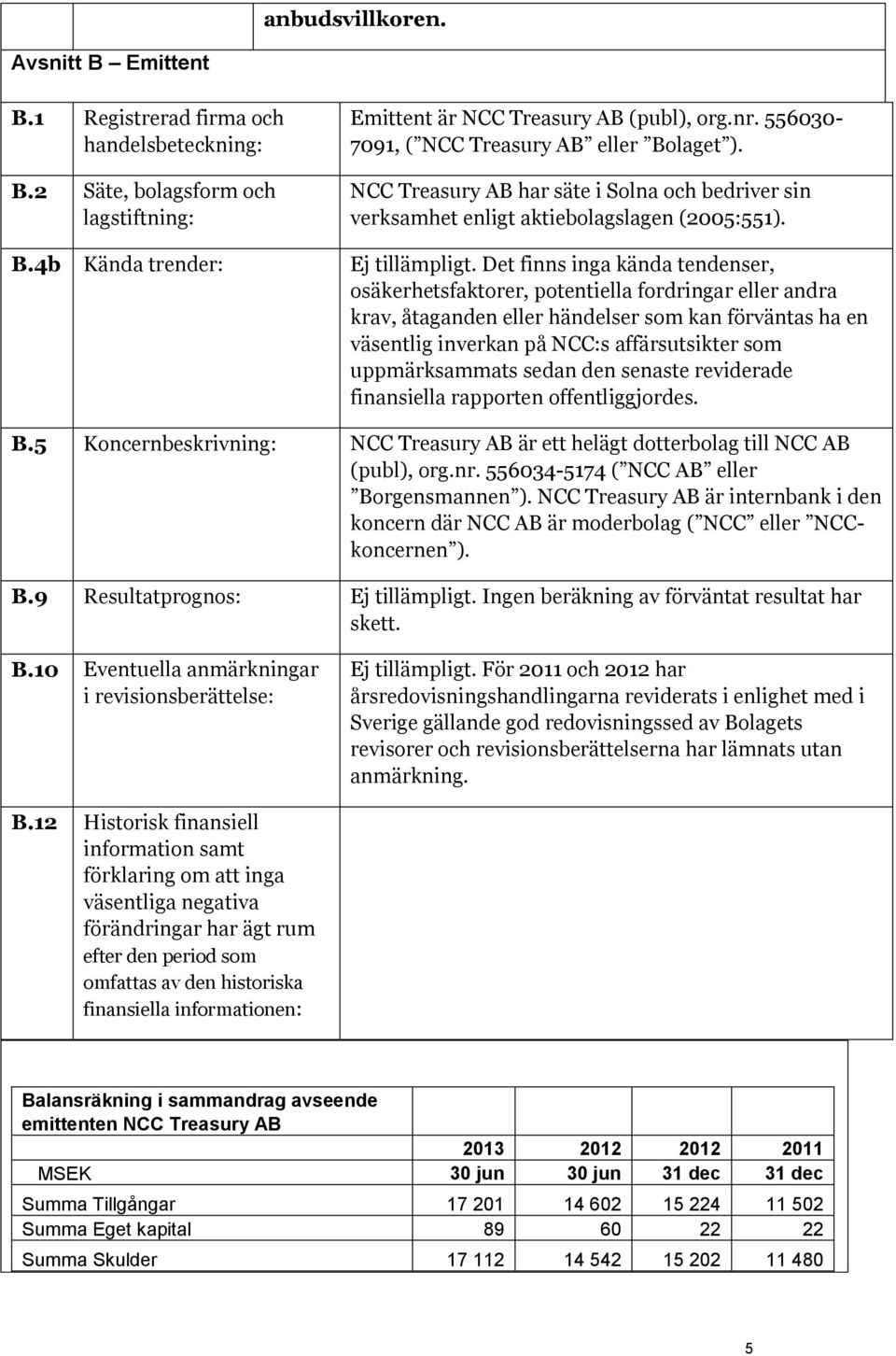 Det finns inga kända tendenser, osäkerhetsfaktorer, potentiella fordringar eller andra krav, åtaganden eller händelser som kan förväntas ha en väsentlig inverkan på NCC:s affärsutsikter som