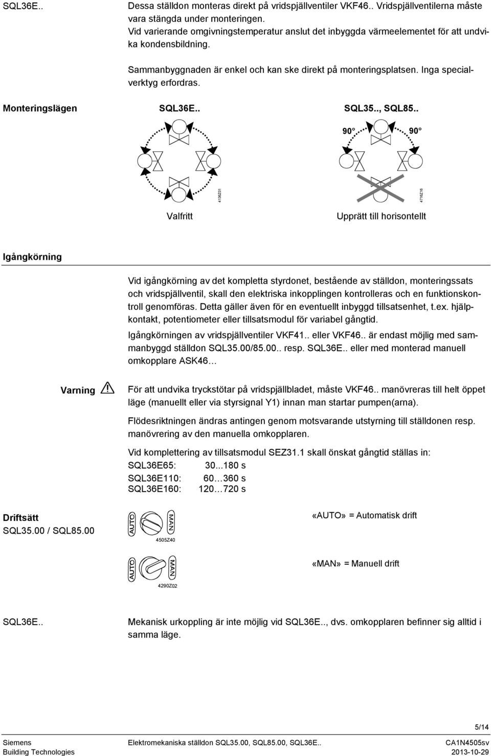 Monteringslägen SQL36E.. SQL35.., SQL85.