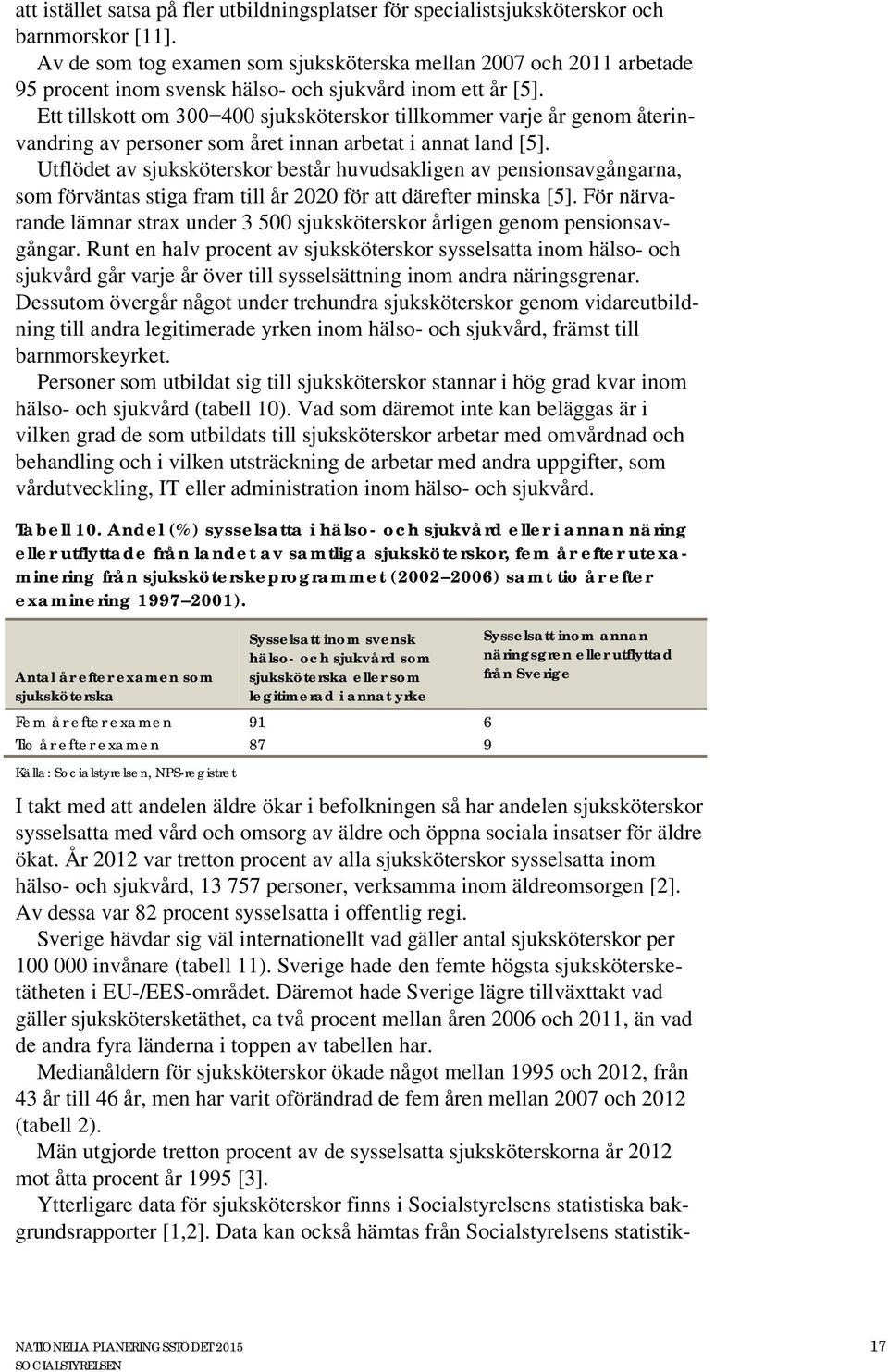 Ett tillskott om 300 400 sjuksköterskor tillkommer varje år genom återinvandring av personer som året innan arbetat i annat land [5].