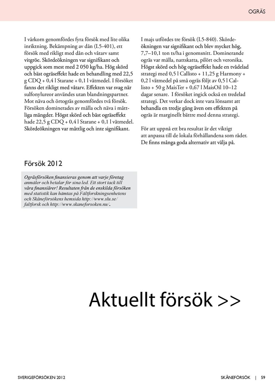 I majs utfördes tre försök (L5-840). e- 7,7 10,1 ton ts/ha i genomsnitt. Dominerande ogräs var målla, nattskatta, pilört och veronika.