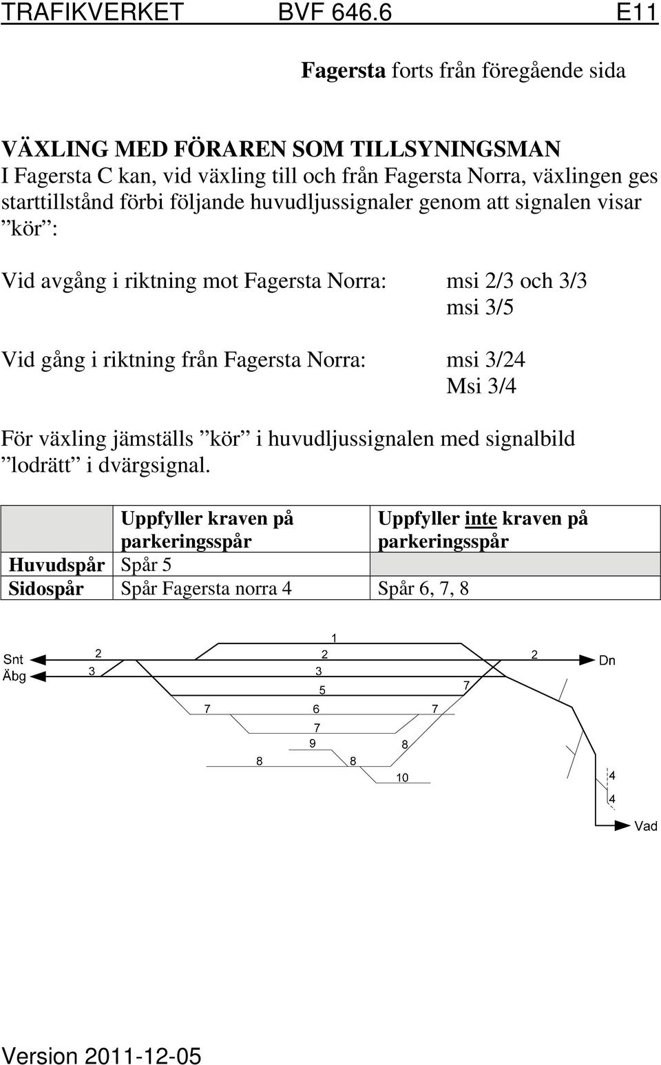 växlingen ges starttillstånd förbi följande huvudljussignaler genom att signalen visar kör : Vid avgång i riktning mot Fagersta Norra: msi 2/3 och
