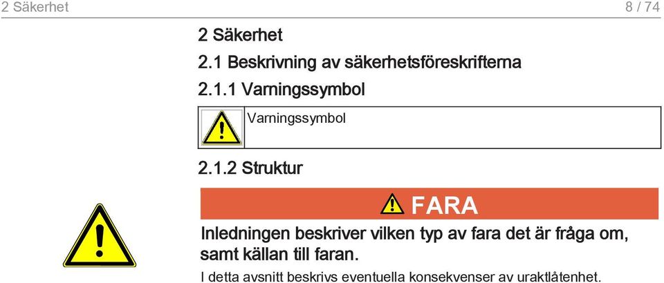 1.2 Struktur FARA Inledningen beskriver vilken typ av fara det är