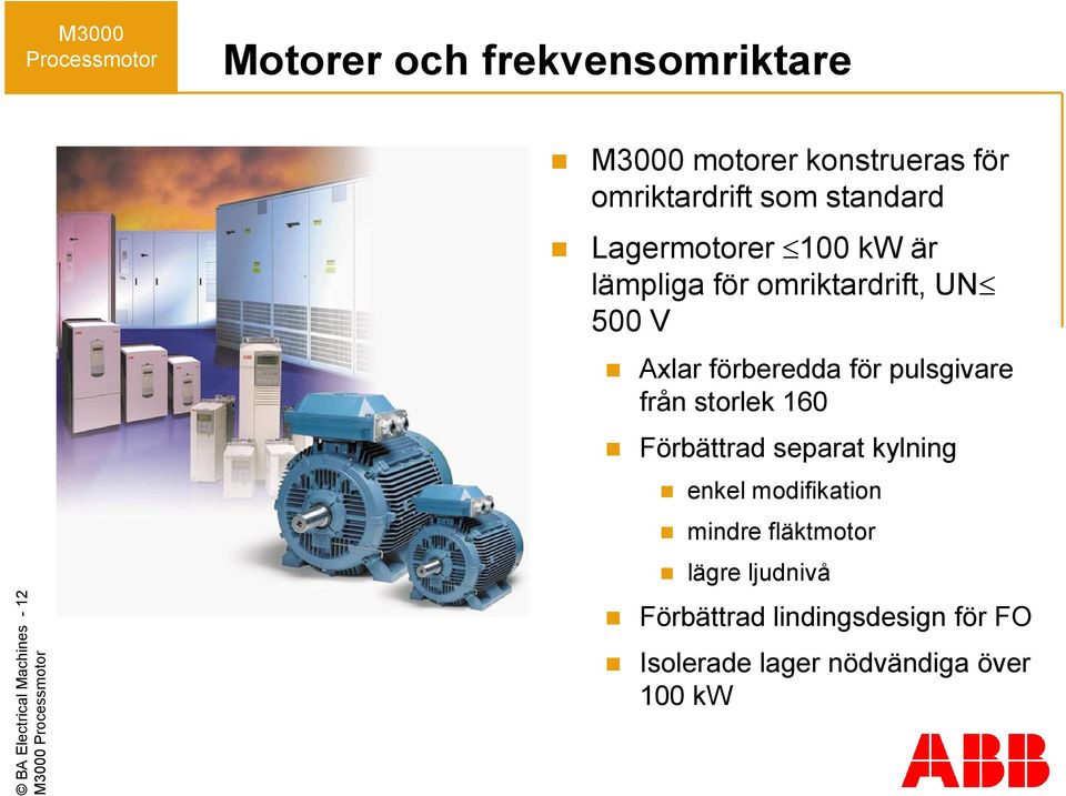 förberedda för pulsgivare från storlek 160 Förbättrad separat kylning enkel modifikation