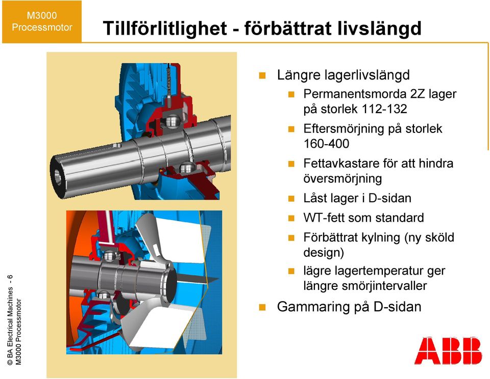 översmörjning Låst lager i D-sidan WT-fett som standard BA Electrical Machines - 6 M3000
