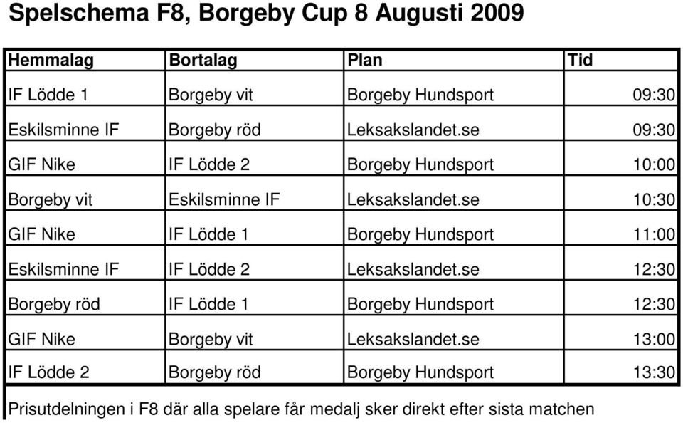 se 10:30 GIF Nike IF Lödde 1 Borgeby Hundsport 11:00 Eskilsminne IF IF Lödde 2 Leksakslandet.