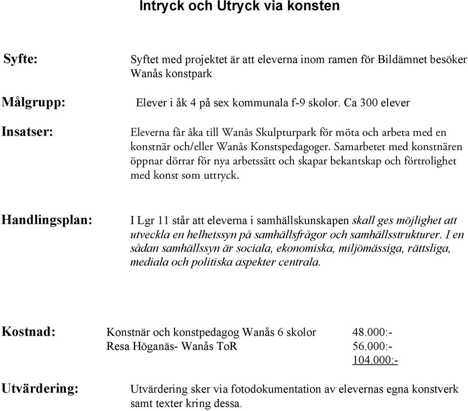 Samarbetet med konstnären öppnar dörrar för nya arbetssätt och skapar bekantskap och förtrolighet med konst som uttryck.