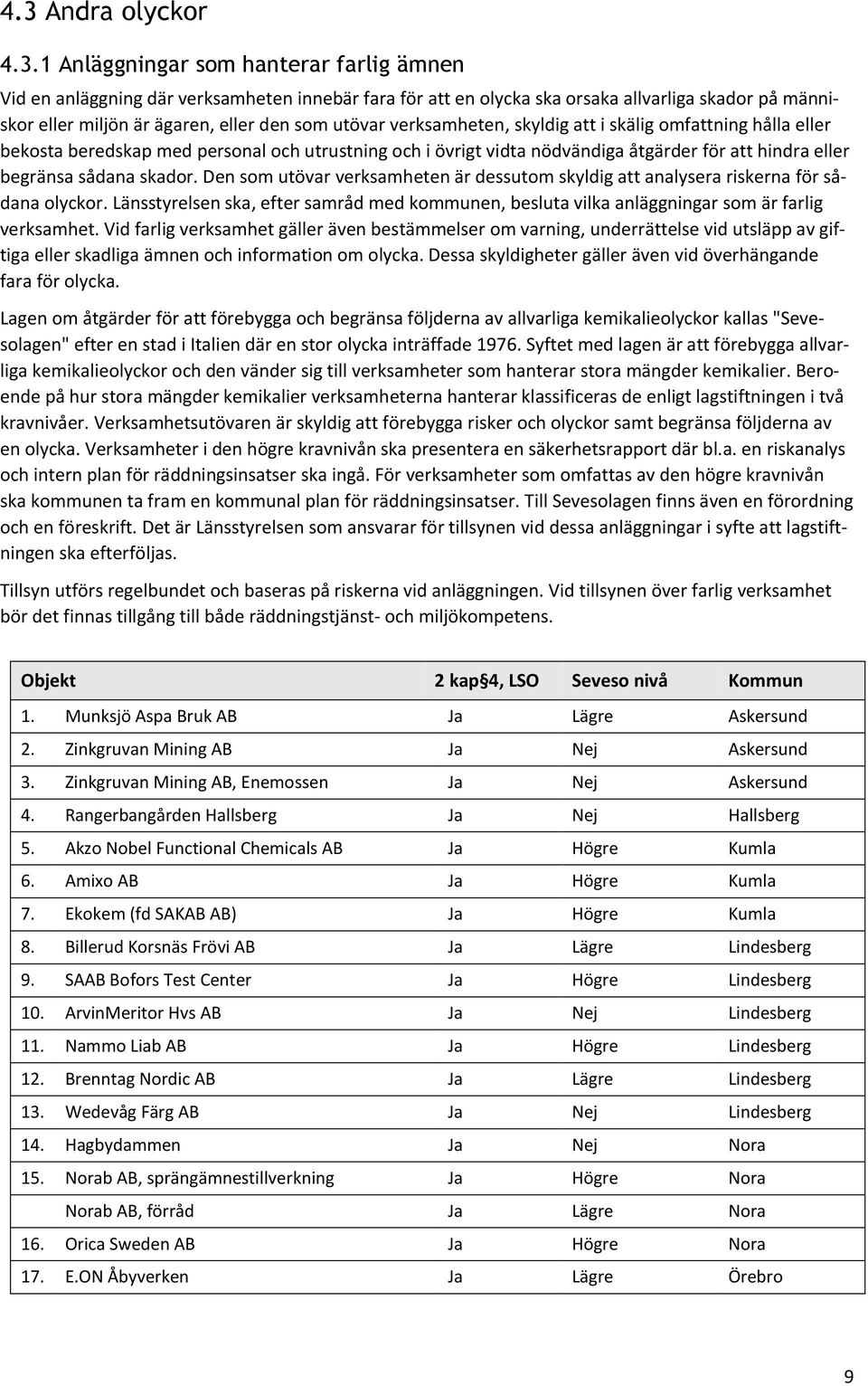 sådana skador. Den som utövar verksamheten är dessutom skyldig att analysera riskerna för sådana olyckor.