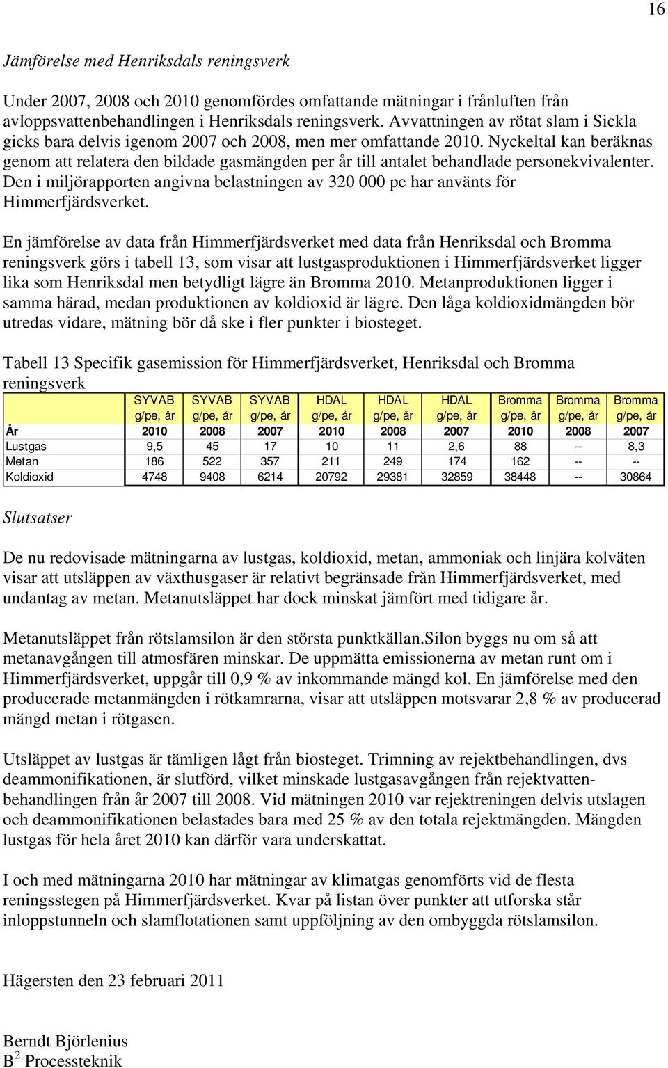 Nyckeltal kan beräknas genom att relatera den bildade gasmängden per år till antalet behandlade personekvivalenter.