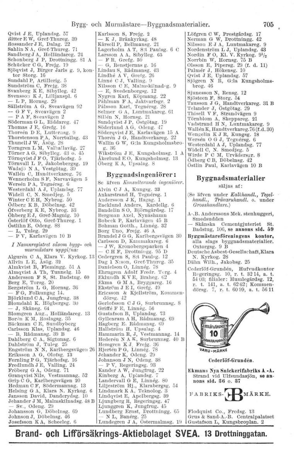 29 Sällström A G, Sveavägen 92 -- G :B'V, Sveavägen 2 - P A F, Sveavägen 2 Södernlan G L, Hlddu.reg. 47 Thomas J E, Grefg. Hl 'l'horsen D E, Lutternsg. D 'I'horstenson P A, Norrtullsg.