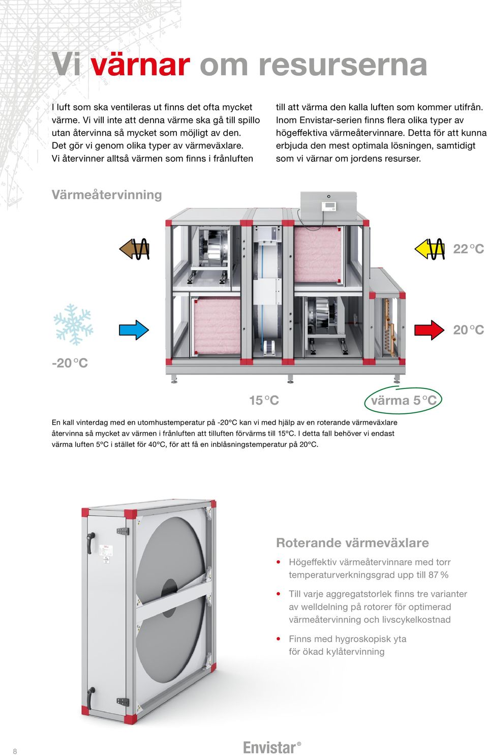 Inom Envistar-serien finns flera olika typer av högeffektiva värmeåtervinnare. Detta för att kunna erbjuda den mest optimala lösningen, samtidigt som vi värnar om jordens resurser.