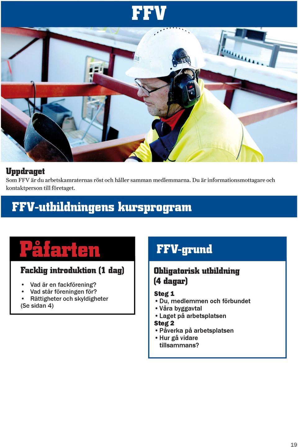 FFV-utbildningens kursprogram Påfarten Facklig introduktion (1 dag) Vad är en fackförening? Vad står föreningen för?