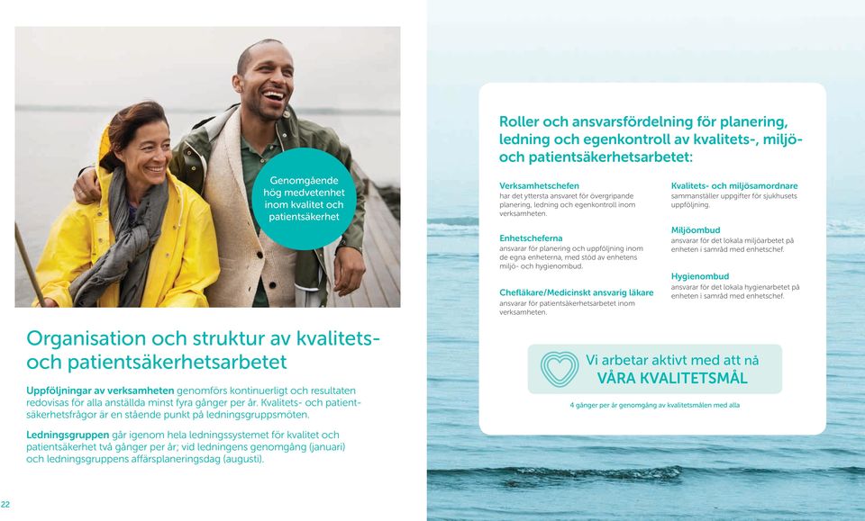 Kvalitets- och patientsäkerhetsfrågor är en stående punkt på ledningsgruppsmöten. en har det yttersta ansvaret för övergripande planering, ledning och egenkontroll inom verksamheten.