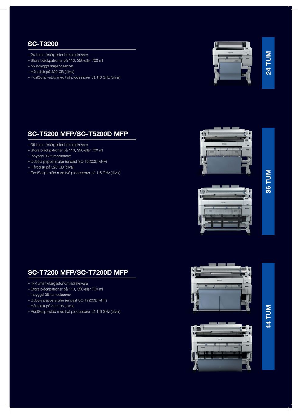 pappersrullar (endast SC-T5200D MFP) 36 TUM SC-T7200 MFP/SC-T7200D MFP 44-tums