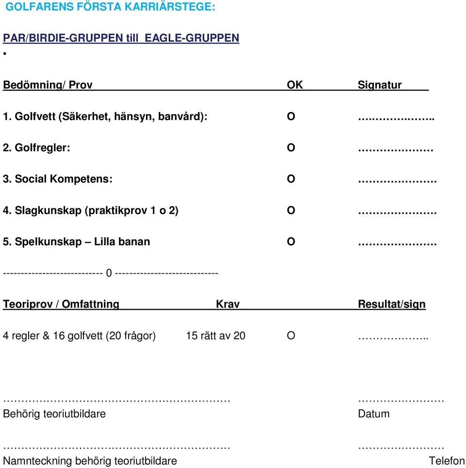 Slagkunskap (praktikprov 1 o 2) O. 5. Spelkunskap Lilla banan O.