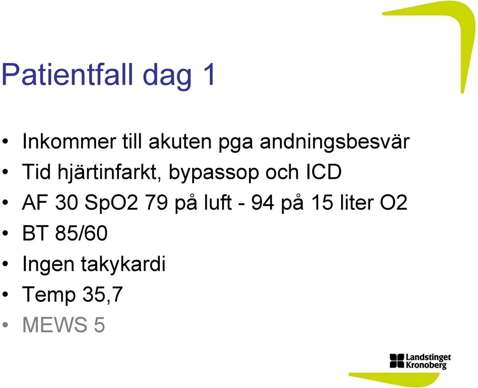 och ICD AF 30 SpO2 79 på luft - 94 på 15