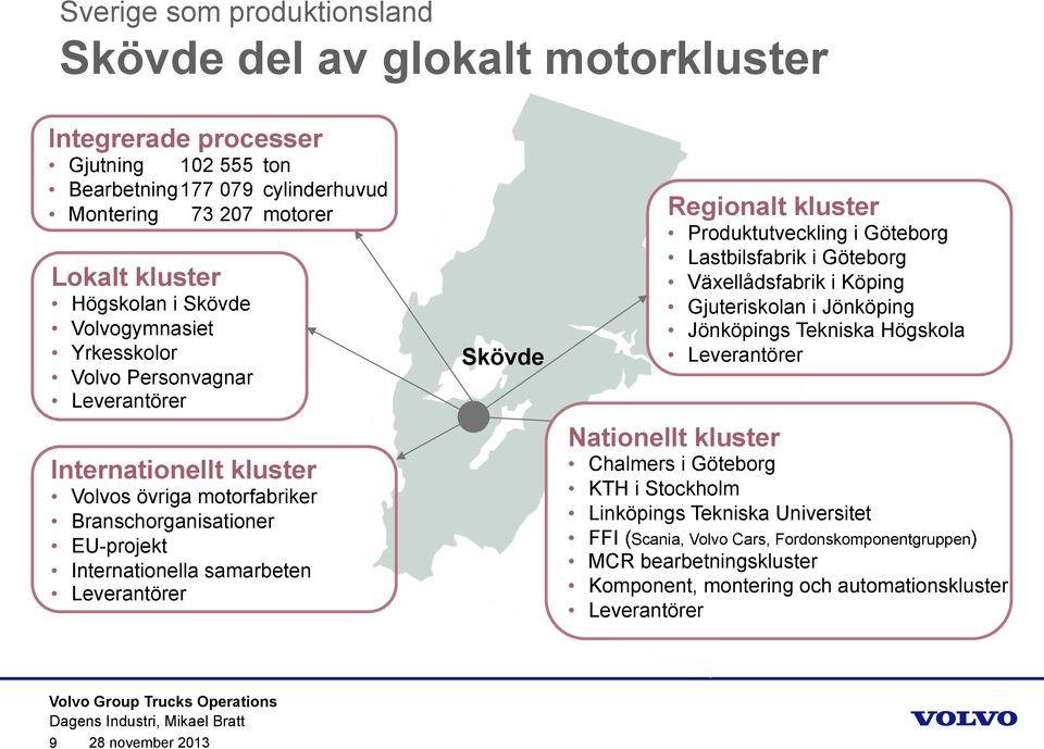 Regionalt kluster Produktutveckling i Göteborg Lastbilsfabrik i Göteborg Växellådsfabrik i Köping Gjuteriskolan i Jönköping Jönköpings Tekniska Högskola Leverantörer Nationellt kluster Chalmers i