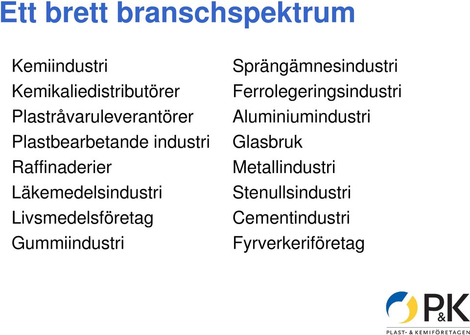 Läkemedelsindustri Livsmedelsföretag s e Gummiindustri Sprängämnesindustri