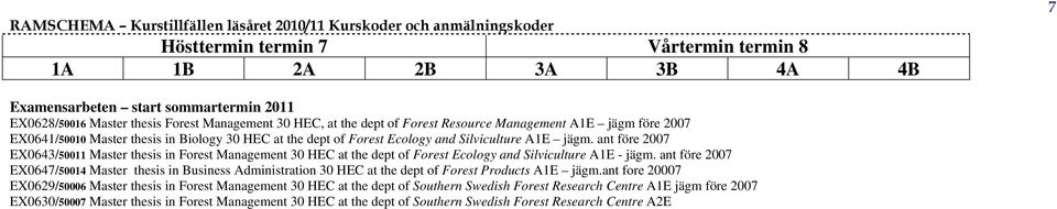 ant före 2007 EX0643/50011 Master thesis in Forest Management 30 HEC at the dept of Forest Ecology and Silviculture A1E - jägm.
