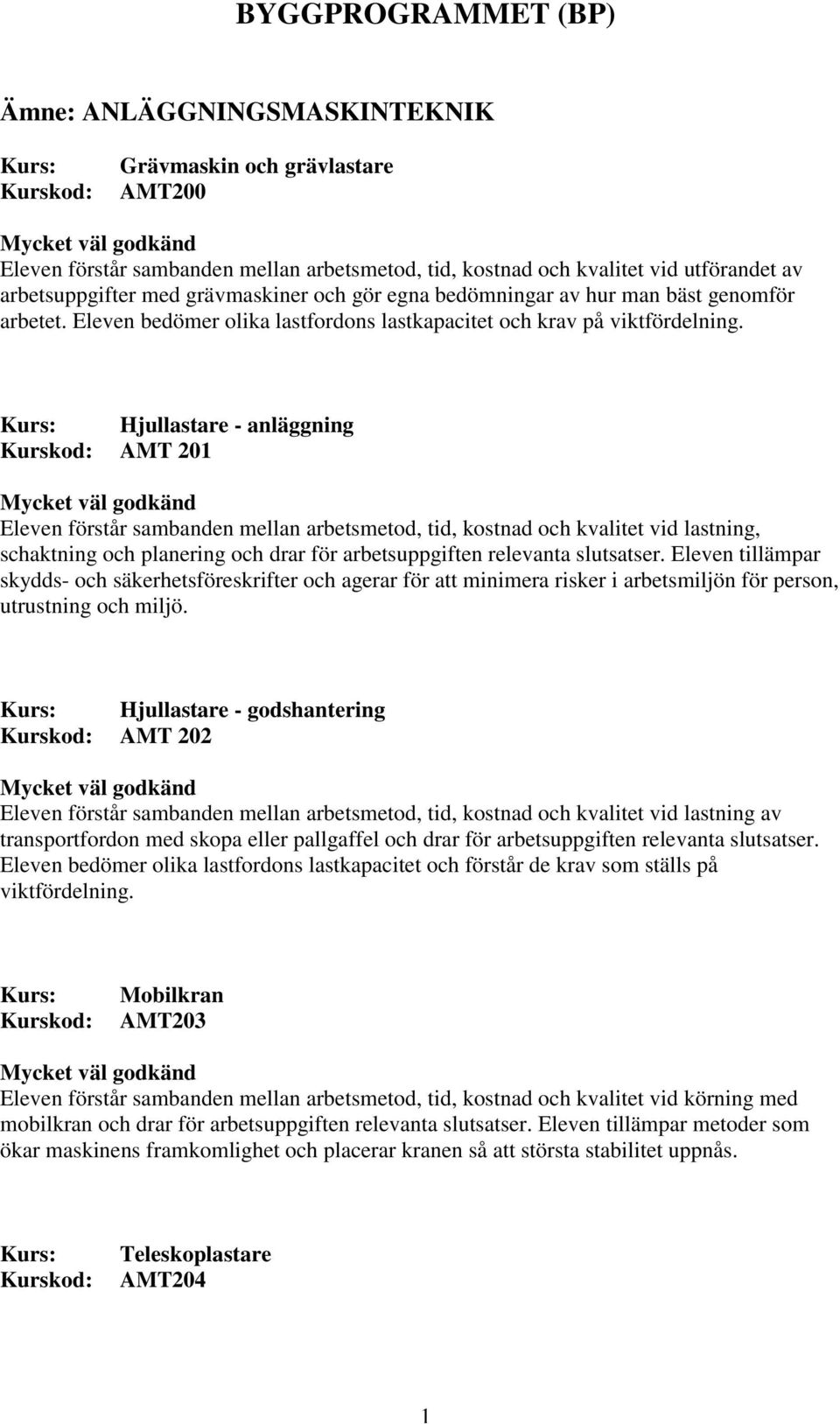 Hjullastare - anläggning AMT 201 Eleven förstår sambanden mellan arbetsmetod, tid, kostnad och kvalitet vid lastning, schaktning och planering och drar för arbetsuppgiften relevanta slutsatser.