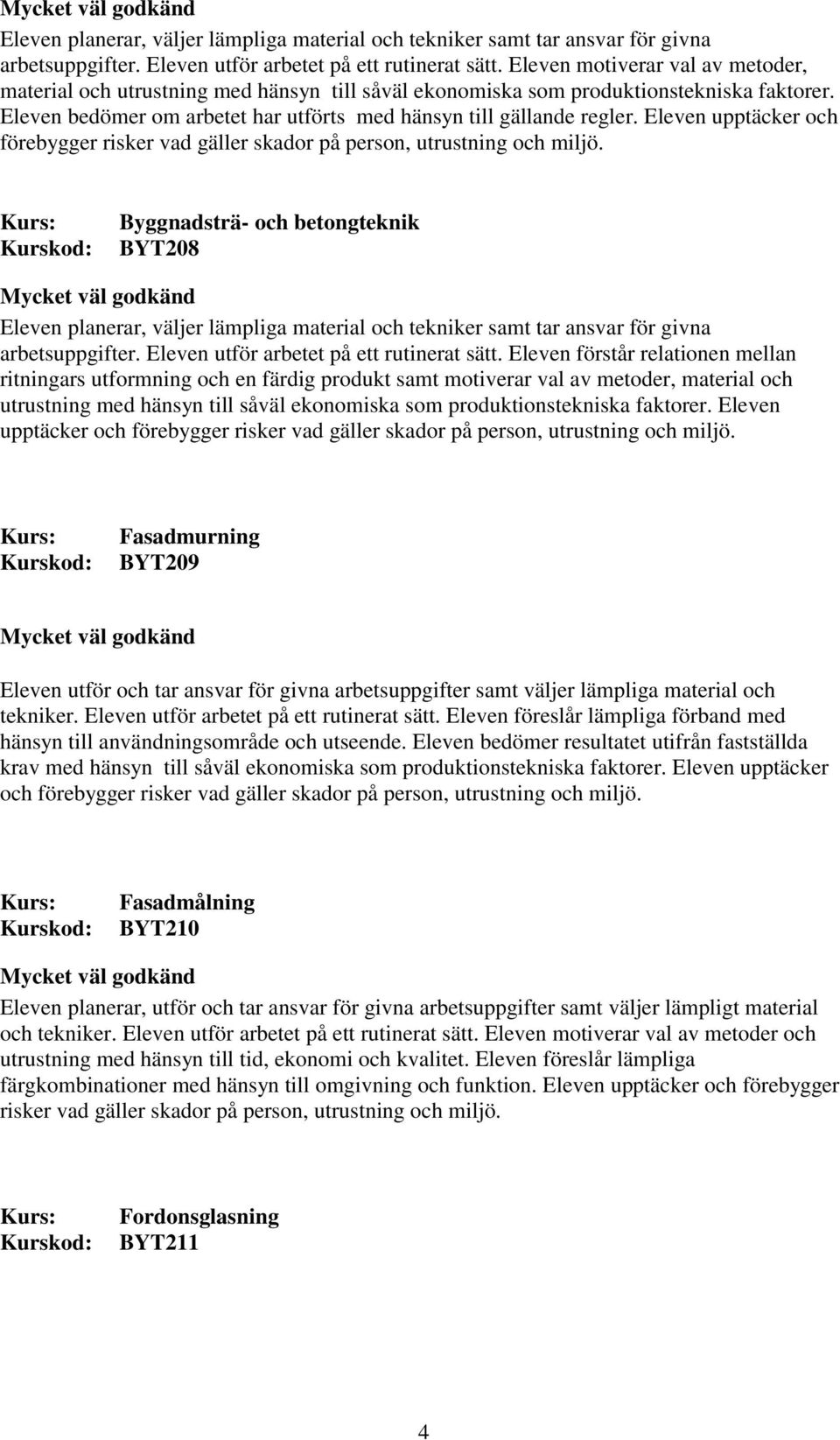 Eleven upptäcker och Byggnadsträ- och betongteknik BYT208  Eleven förstår relationen mellan ritningars utformning och en färdig produkt samt motiverar val av metoder, material och utrustning med