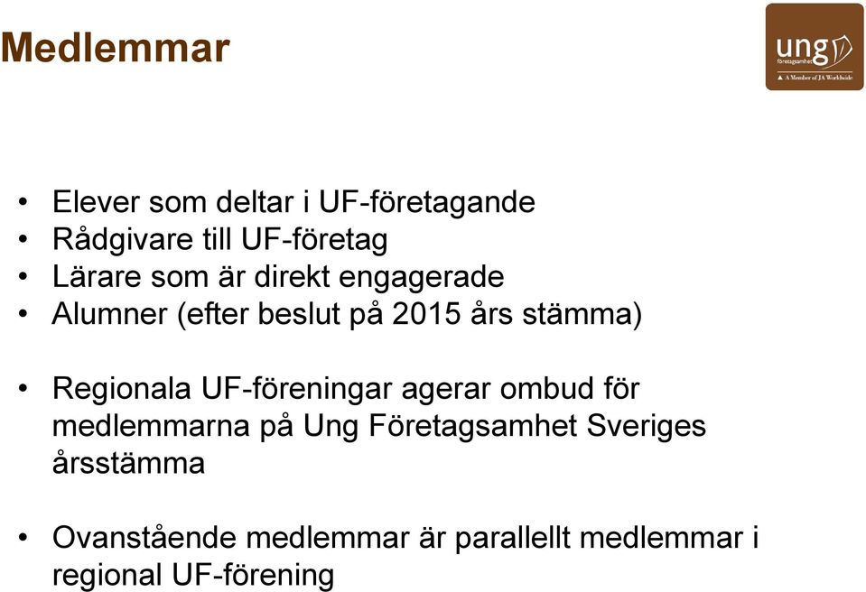 Regionala UF-föreningar agerar ombud för medlemmarna på Ung Företagsamhet