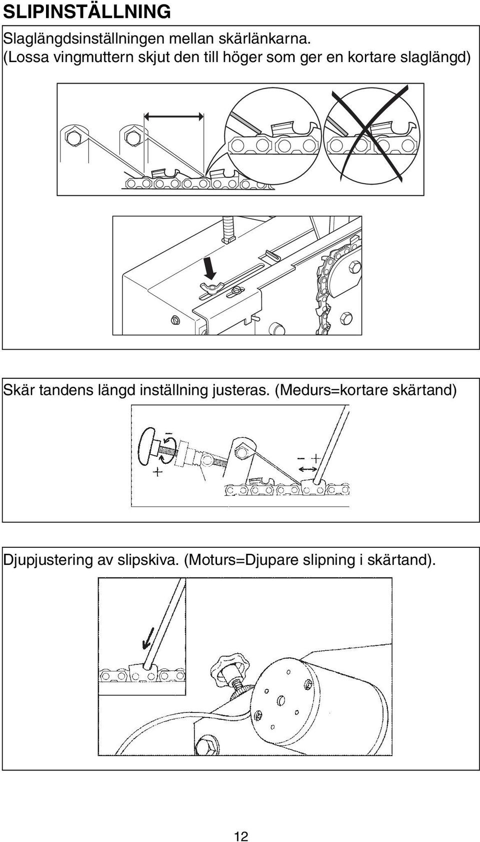 slaglängd) Skär tandens längd inställning justeras.