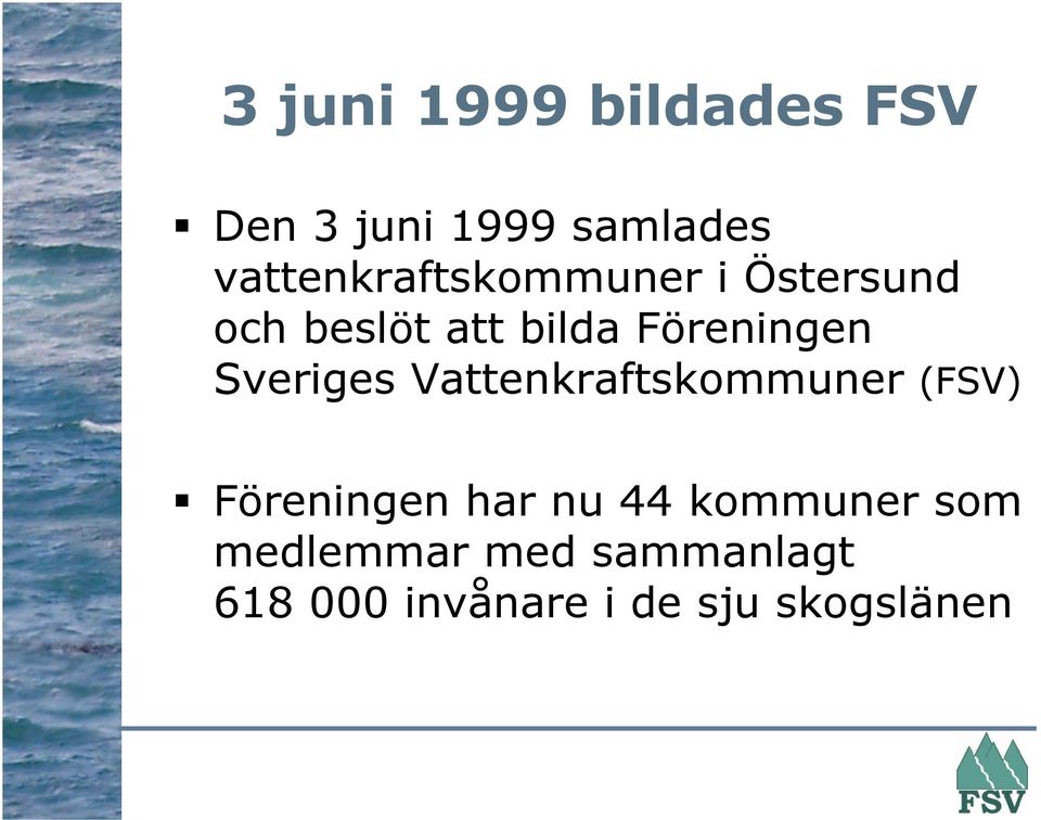 Föreningen Sveriges Vattenkraftskommuner (FSV) Föreningen har