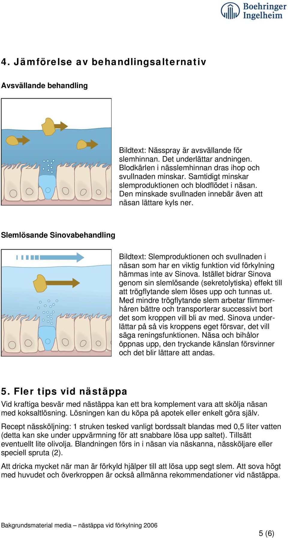 Slemlösande Sinovabehandling Bildtext: Slemproduktionen och svullnaden i näsan som har en viktig funktion vid förkylning hämmas inte av Sinova.