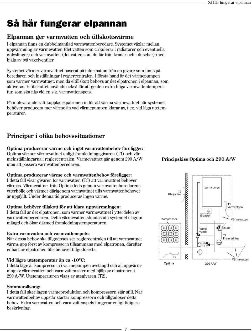 växelventiler. Systemet värmer varmvattnet baserat på information från en givare som finns på beredaren och inställningar i reglercentralen.