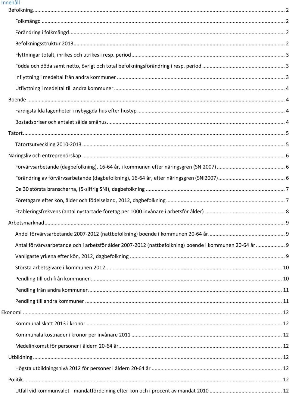 .. 4 Färdigställda lägenheter i nybyggda hus efter hustyp... 4 Bostadspriser och antalet sålda småhus... 4 Tätort... 5 Tätortsutveckling 2010-2013... 5 Näringsliv och entreprenörskap.